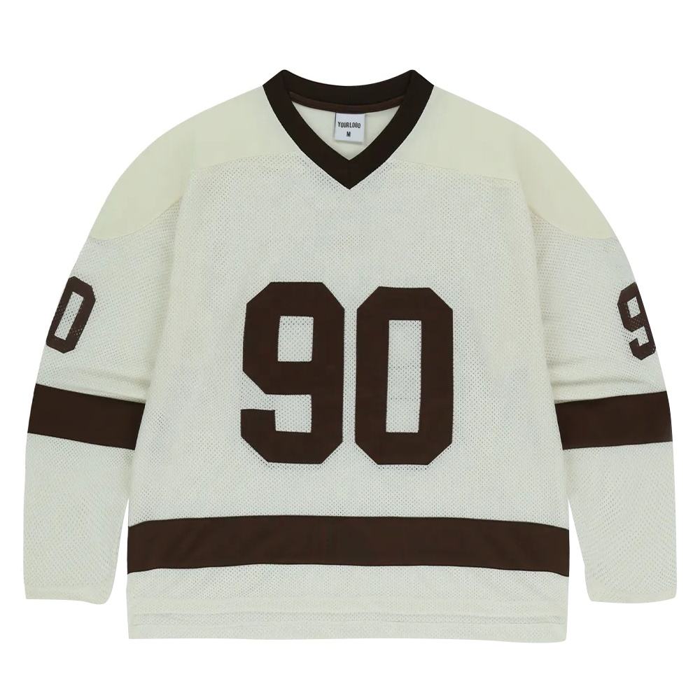 Power Punch Custom Logo Mesh Ice Hockey Jersey Men Black Long Sleeve Oversized Printed Name Num - Angle 3