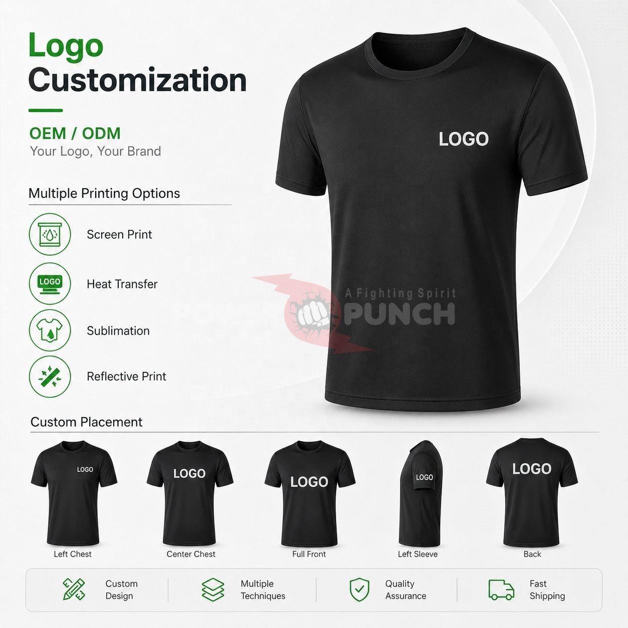 Power Punch Custom Logo T-shirt 100 Polyester Quick Dry 180g Performance Sports Gym Tee Private - Angle 2