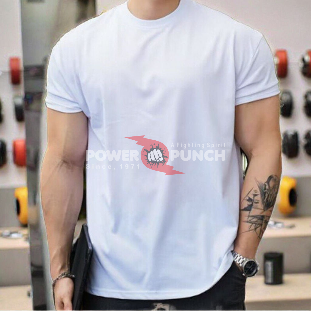 Power Punch Men x27 s Sporty Blank Casual Workout T-Shirt Quick Dry Breathable 100 Cotton Gym F - Angle 3