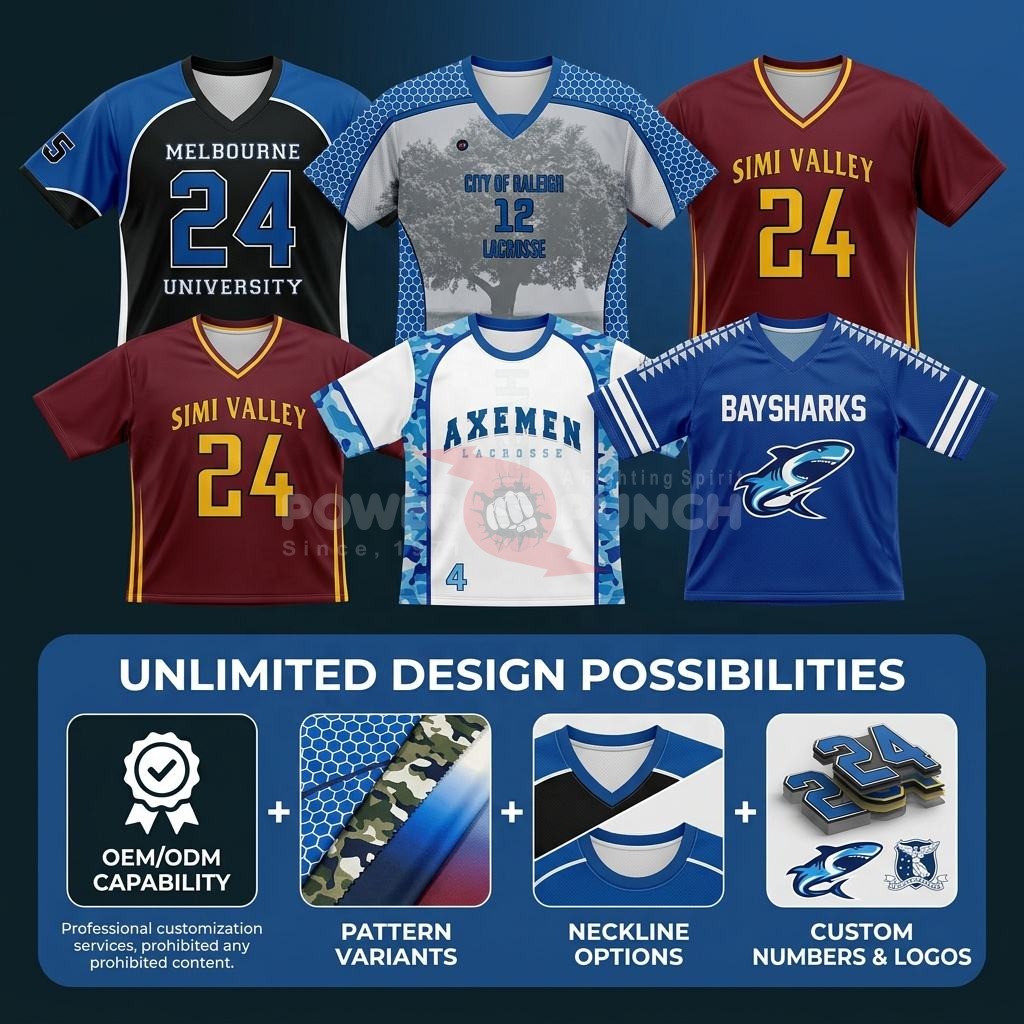 Power Punch Premium Quality Custom lacrosse Jersey in Low MOQ Sublimated Custom lacrosse Unifor - Angle 4