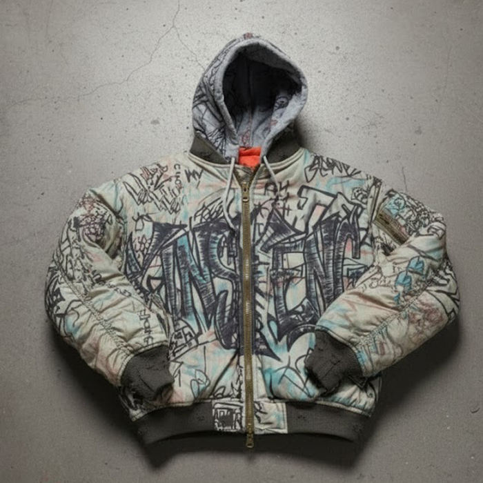 Power Punch Streetwear Custom Thick Polyester Cotton Baggy Cropped Zip up Graphic Angle 2