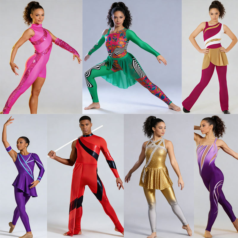 Power Punch Custom Sublimation Color Guard Uniforms Dresses Flag Corps Majorette Dance Uniform  - Angle 5