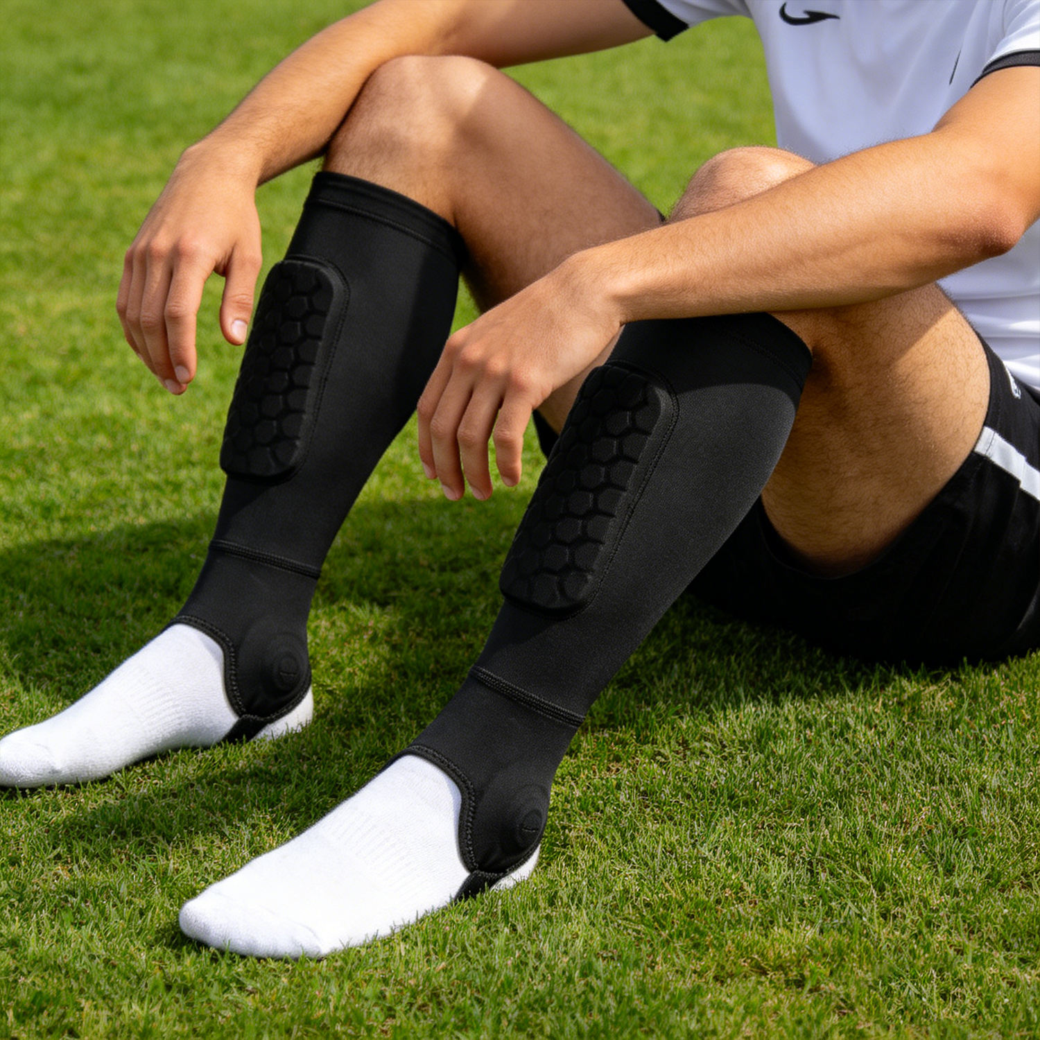 Power Punch Customizable Kid Adult Football Shin Guards Straps Sleeve Compression