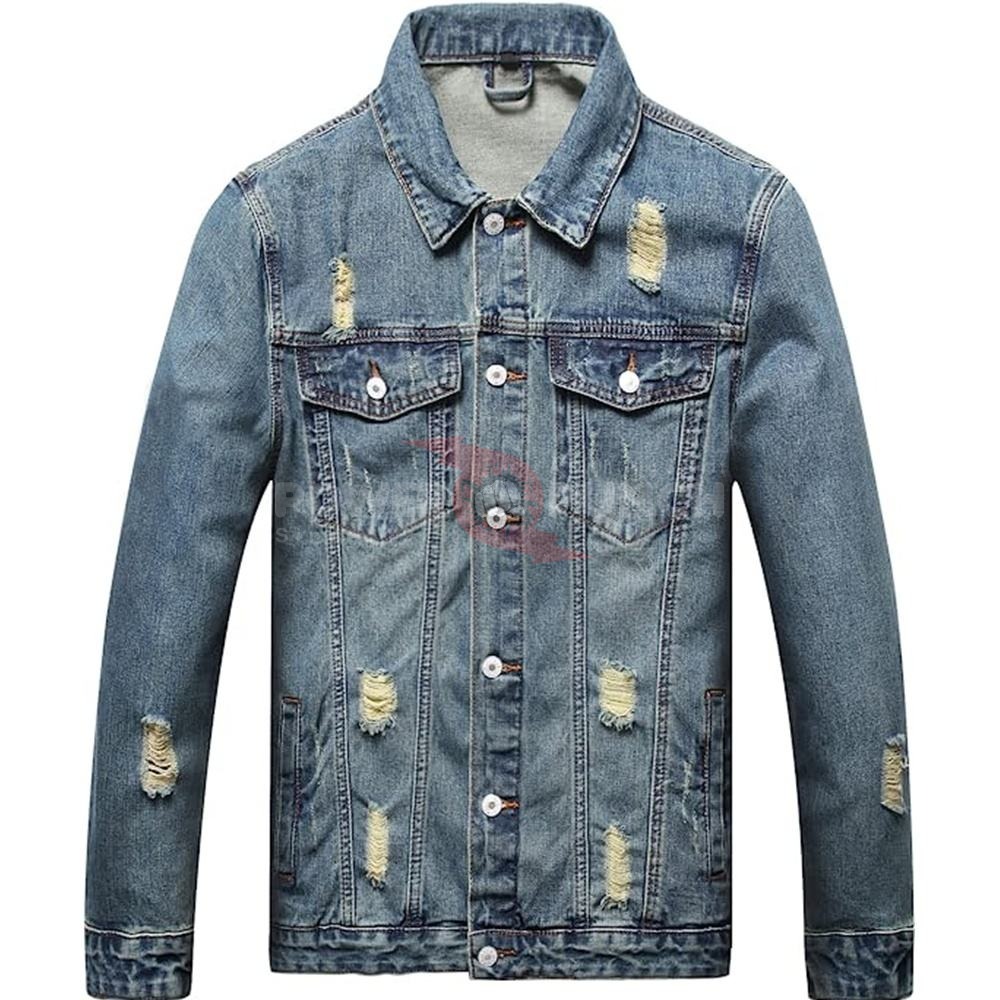 Power Punch Men's Denim Jacket, Ripped Slim Fit Trucker Jean Jacket for Men