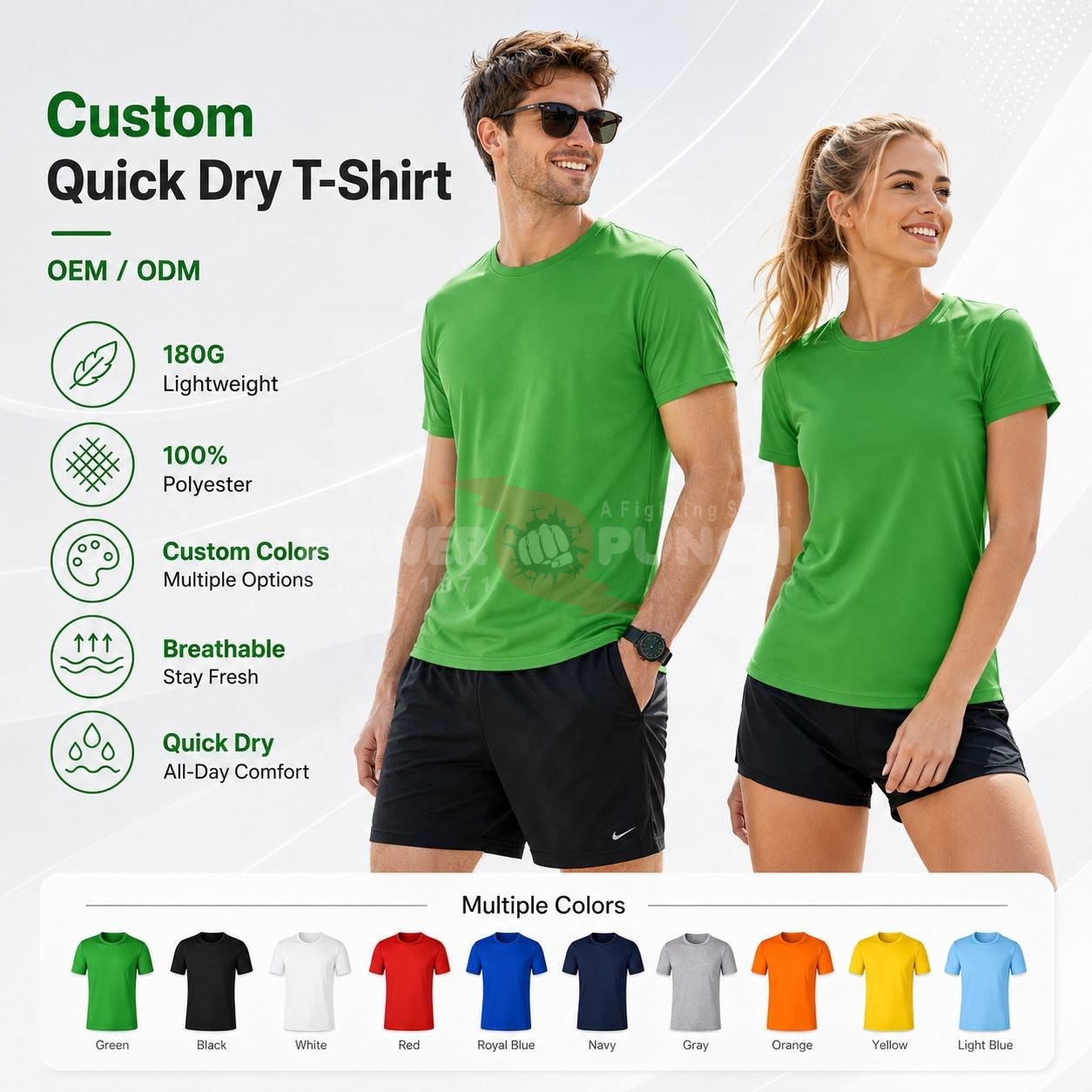 Power Punch Custom Logo T-shirt 100 Polyester Quick Dry 180g Performance Sports Gym Tee Private - Angle 5