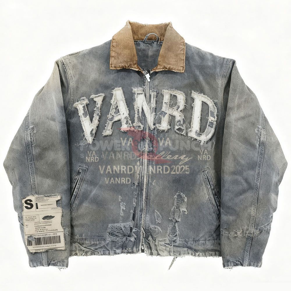 Power Punch Custom Streetwear Winter Designer Vintage Zip Denim Jean Jacket