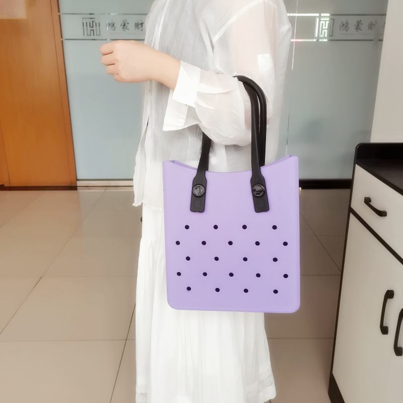 Power Punch 2025 Trend Large Capacity Casual Tote Handbags Waterproof Rubber with DIY