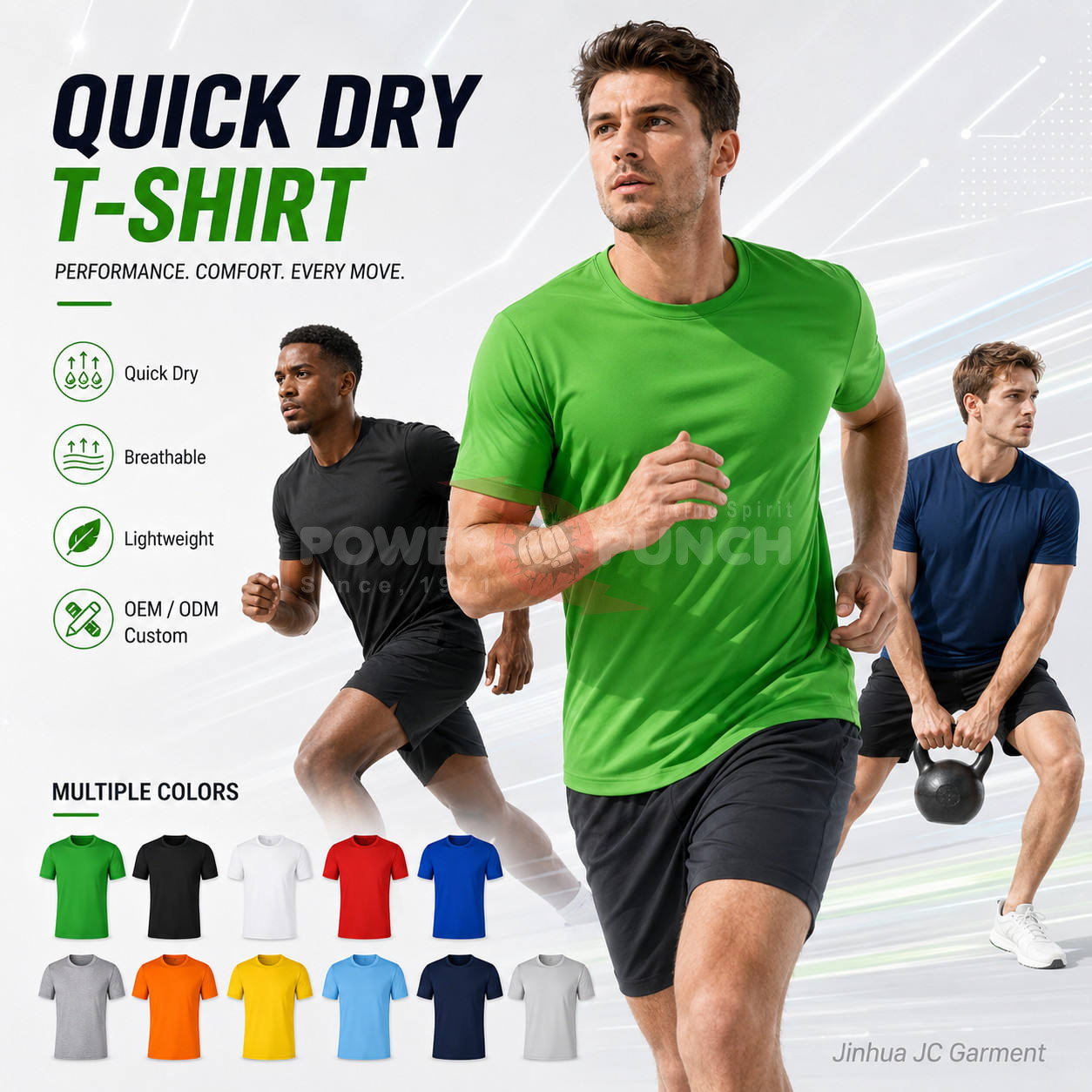 Power Punch Custom Logo T-shirt 100 Polyester Quick Dry 180g Performance Sports Gym Tee Private