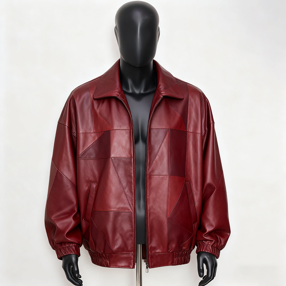 Power Punch OEM Custom Logo Winter Red PU &amp; Genuine Lambskin Leather Biker