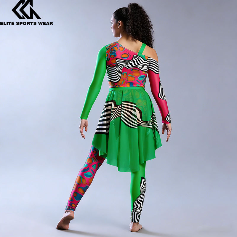 Power Punch Custom Sublimation Color Guard Uniforms Dresses Flag Corps Majorette Dance Uniform  - Angle 4