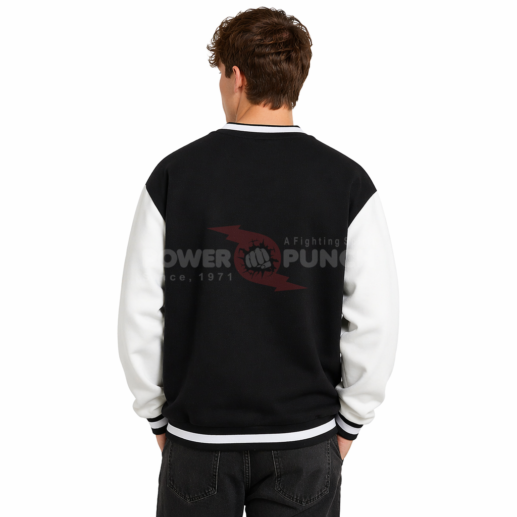 Power Punch 260GSM Polyester Fleece Padded Plain Blank Two Tone Varsity Bomber Jacket Angle 4