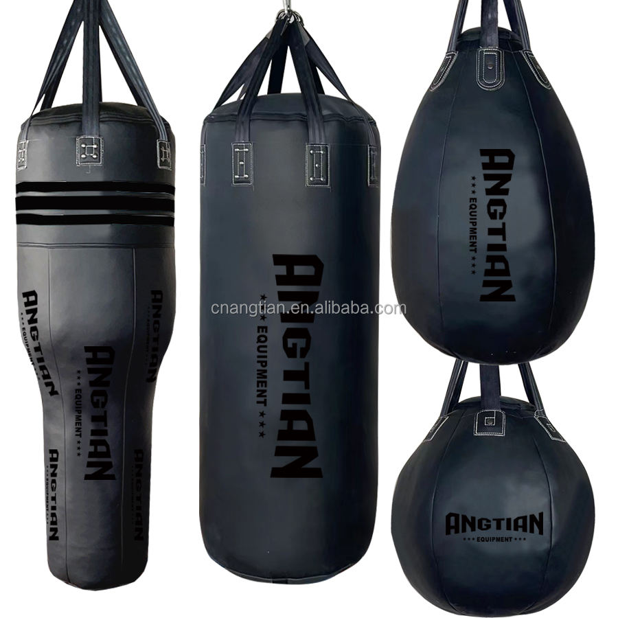 Power Punch Factory Oem Leather Uppercut Kickboxing Muay Thai Punch Bag / Matt Black