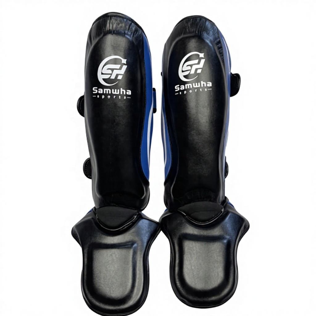 Power Punch Customizable Black Adult Muay Thai Leather Shin Guards Professional Angle 5