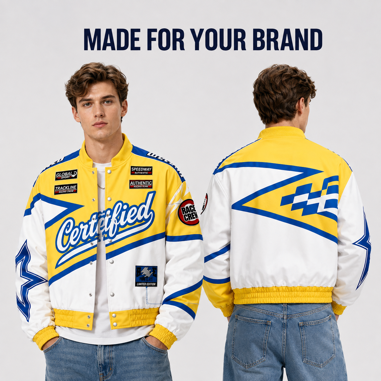 Power Punch Custom Racing Motorsport Bomber Varsity Jacket with Embroidery Patches Angle 2