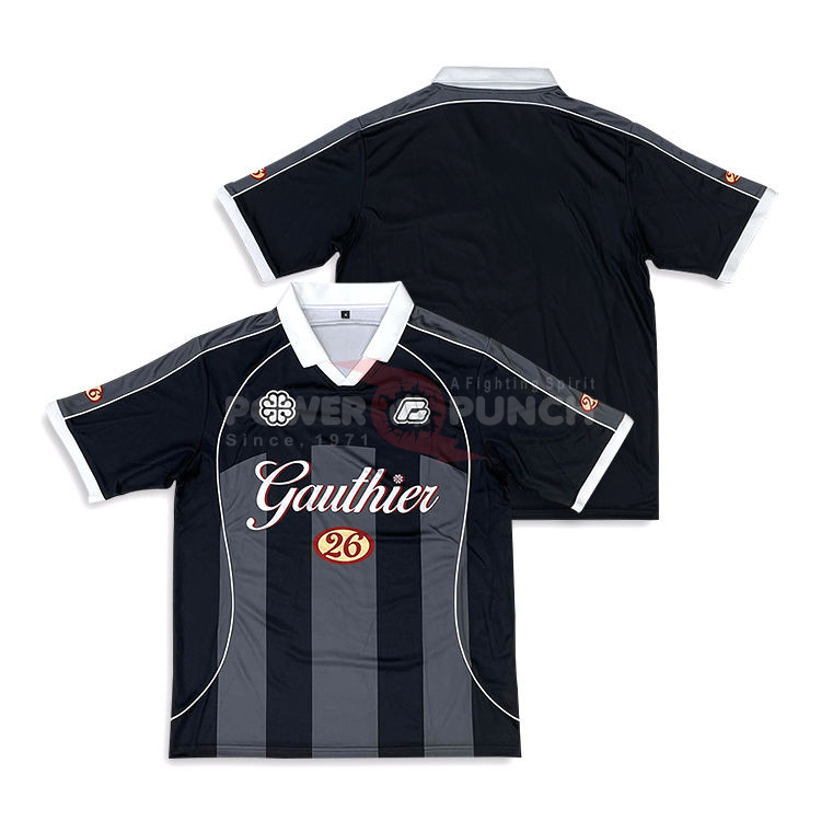 Power Punch Custom Football Shirts Polyester Black Trendy Striped Pattern Sublimation Classic R