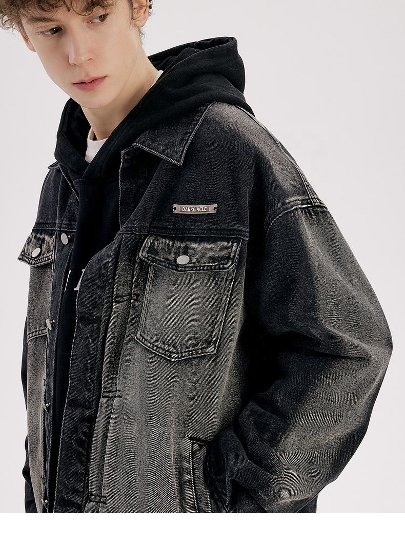 Power Punch Custom Men Vintage Black Stonewashed Coat Streetwear Denim Jacket Unisex Angle 5