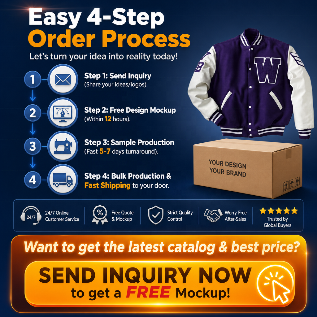 Power Punch Classic Wool & Leather Letterman Varsity Jacket with Embroidered Chenille Patches Angle 2