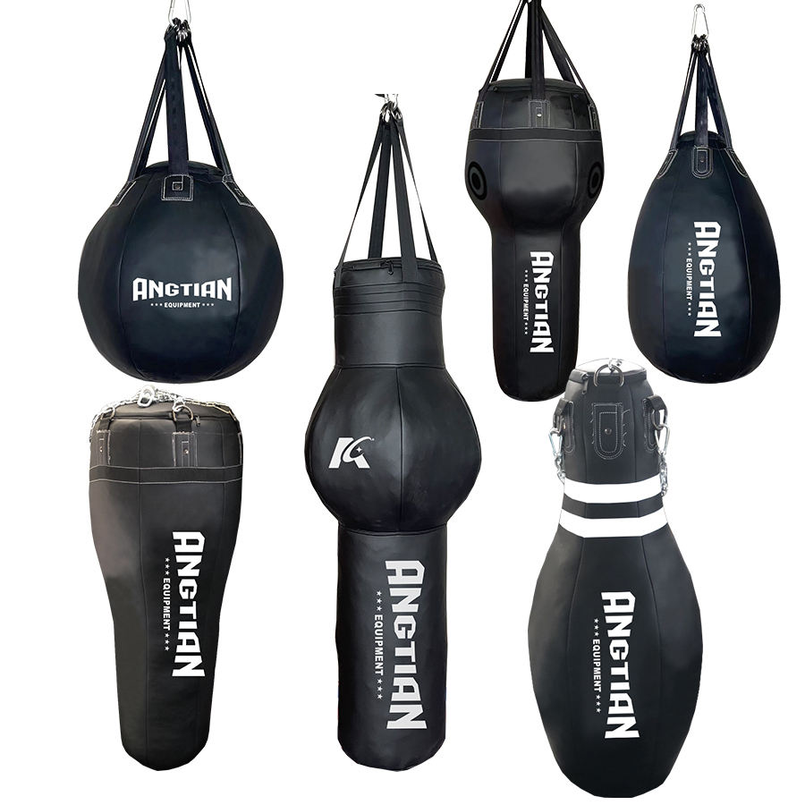 Power Punch Factory Oem Leather Uppercut Kickboxing Muay Thai Punch Bag / Matt Black Angle 5