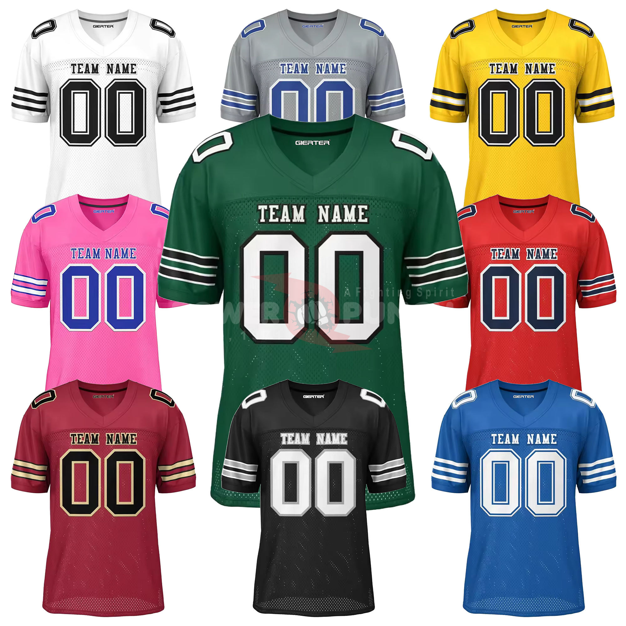 Power Punch Wholesale OEM Blank Sublimated Team American Football Jersey Rugby Shirts Custom Fo