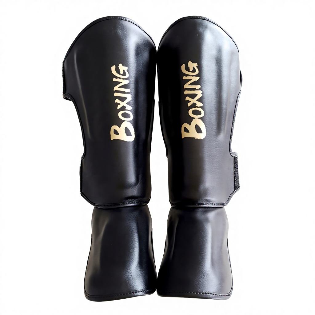 Power Punch Customizable Black Adult Muay Thai Leather Shin Guards Professional Angle 2