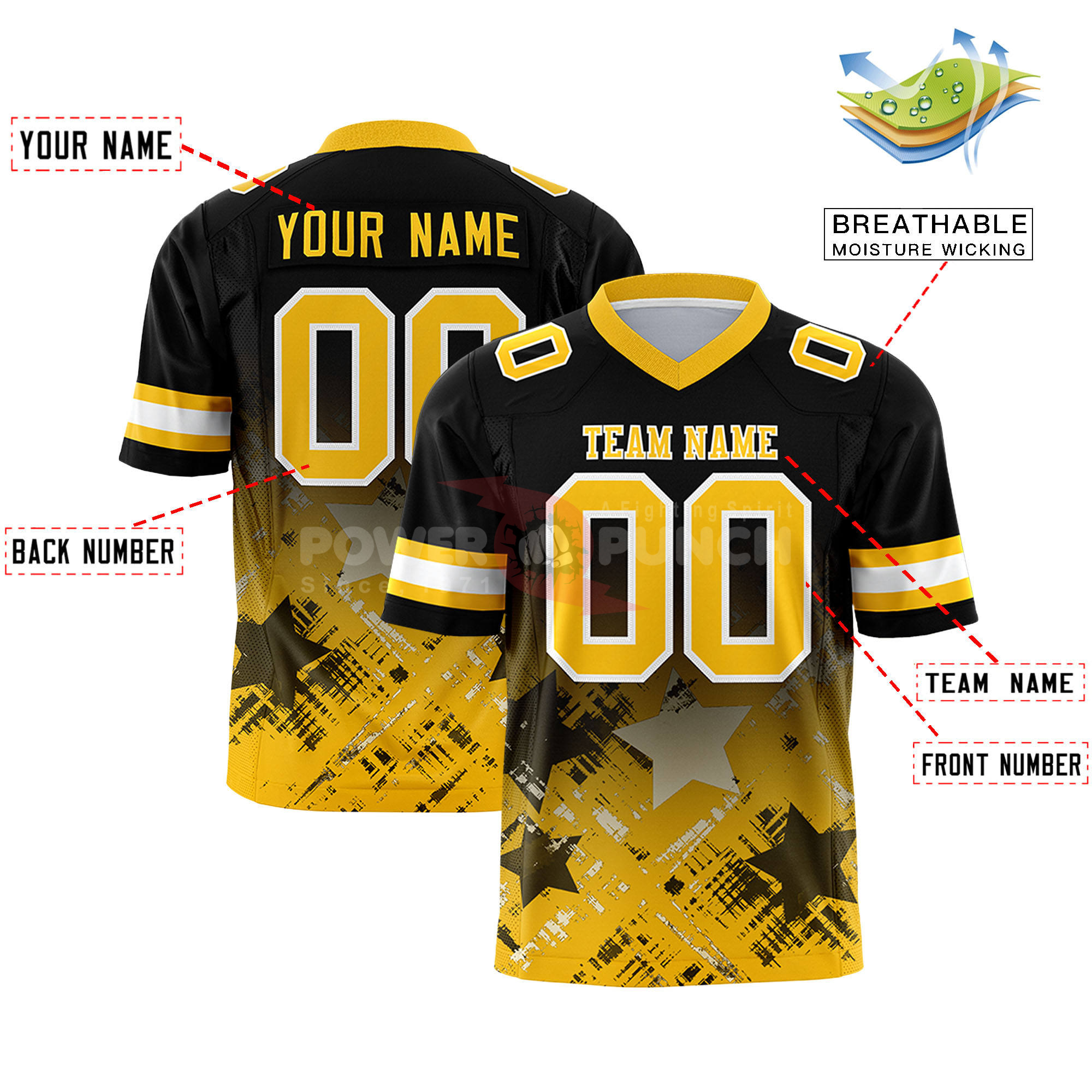 Power Punch Wholesale Retro American Football T-Shirts Personalized Breathable Quick Dry Star G - Angle 3