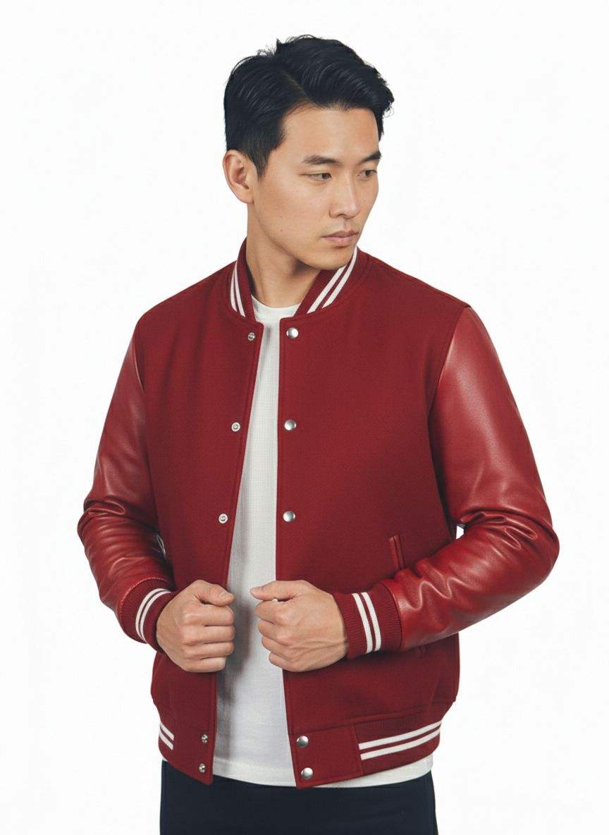 Power Punch Retro Front-Printed & Embroidered Patchwork Baseball Bomber Jacket Angle 5