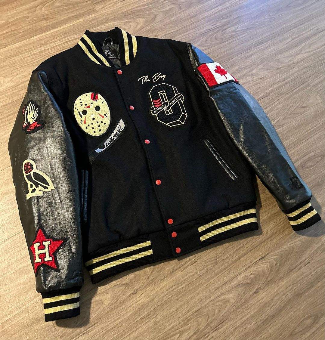 Power Punch Custom Plain Wool Baseball Varsity Jacket with Leather Sleeves & Logo Patches Angle 3