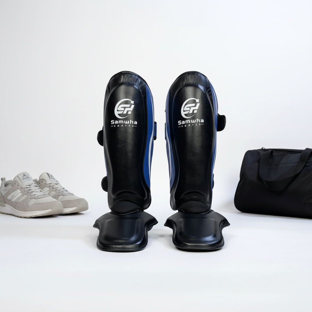 Power Punch Customizable Black Adult Muay Thai Leather Shin Guards Professional