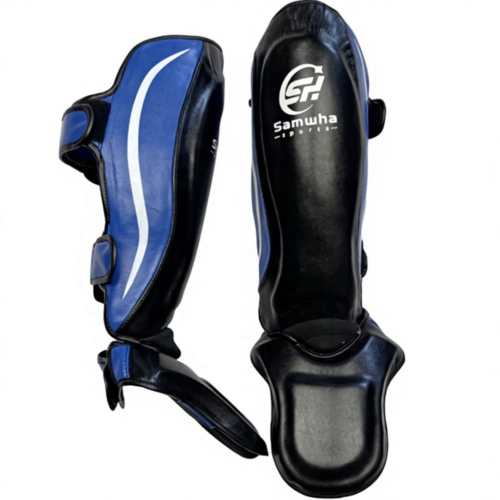 Power Punch Customizable Black Adult Muay Thai Leather Shin Guards Professional Angle 3