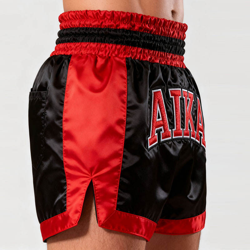 Power Punch Classic Striped Hem Poly-Satin Professional Boxing Trunks Angle 3
