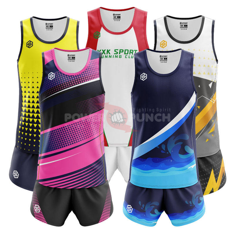 Power Punch Wholesale Custom Logo Track and Field Uniforms Sublimation Print Running Wear for T - Angle 3