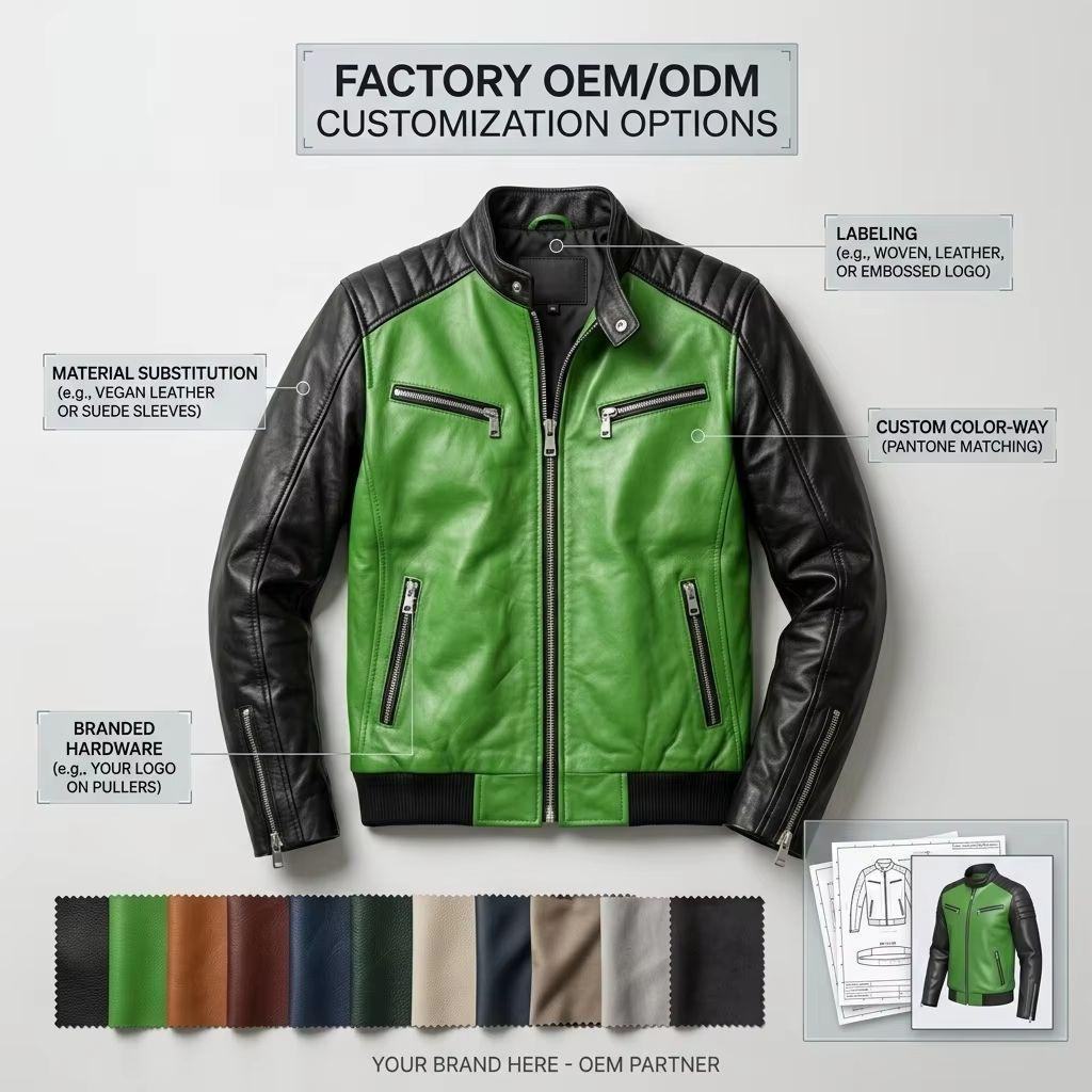 Power Punch Custom Color Block Cafe Racer Jacket OEM Top Grain Cowhide Diamond Angle 3