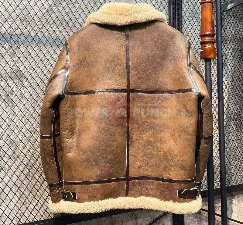Power Punch Custom Vintage Pilot Shearling Leather Jacket Aviator Flight Winter Angle 2