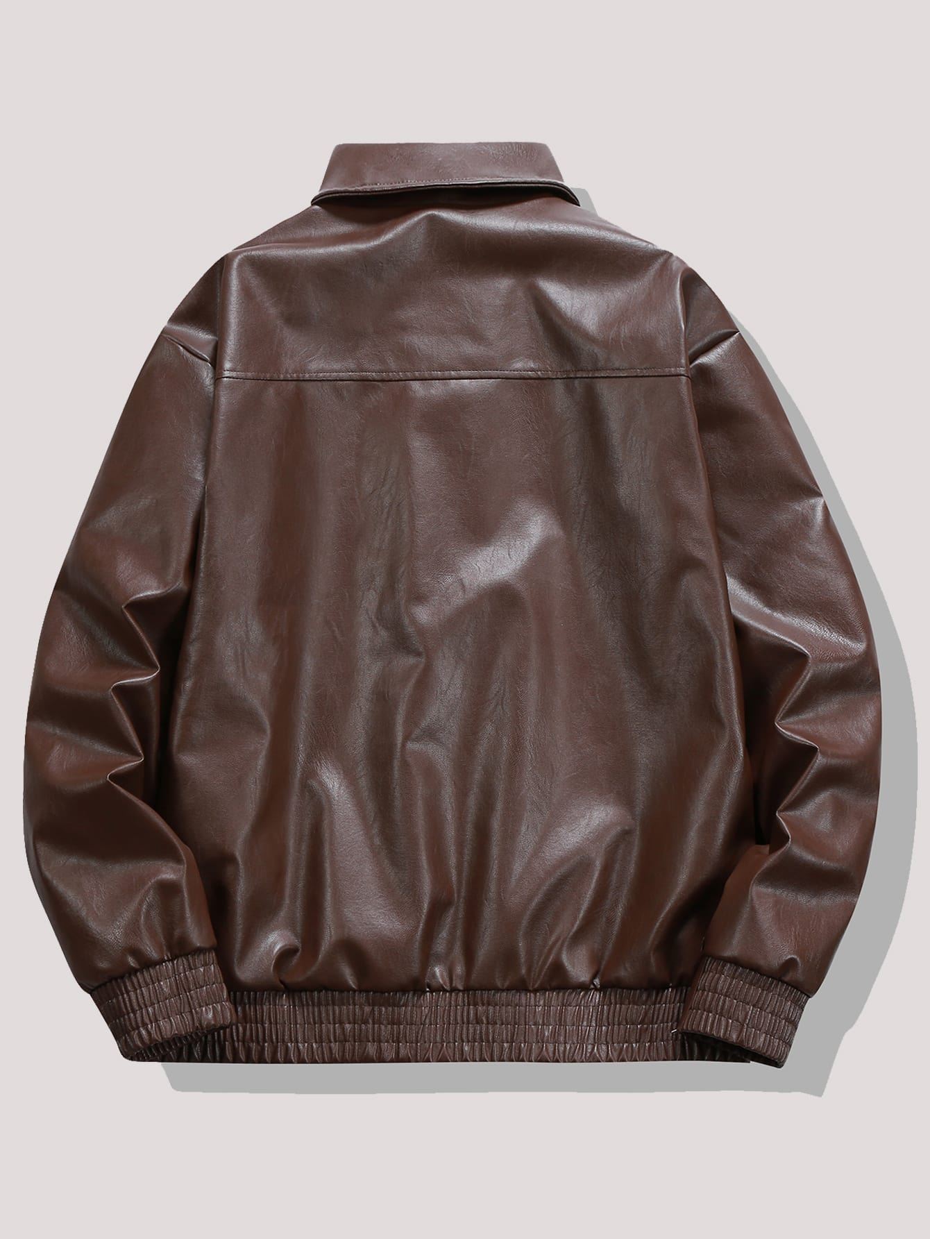 Power Punch Fashion Long Sleeve Loose Fit PU Leather Coat Varsity Biker pilot Jacket Angle 4
