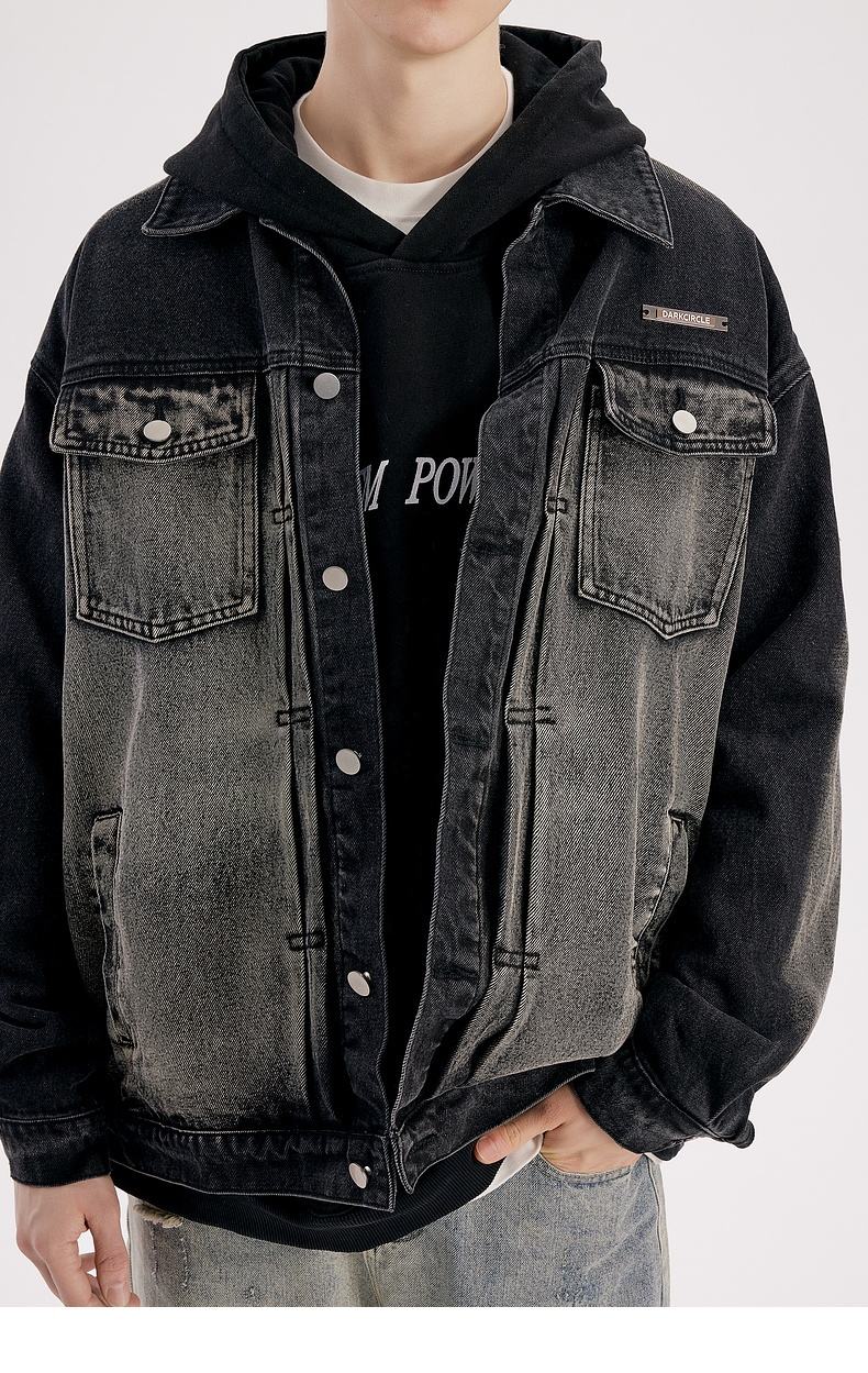 Power Punch Custom Men Vintage Black Stonewashed Coat Streetwear Denim Jacket Unisex Angle 4