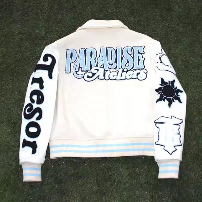 Power Punch Streetwear Letterman Varsity Jacket with High-Quality Embroidery & Leather Arms Angle 3