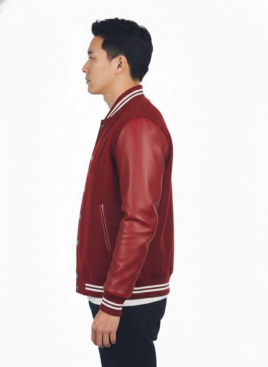 Power Punch Retro Front-Printed & Embroidered Patchwork Baseball Bomber Jacket Angle 4