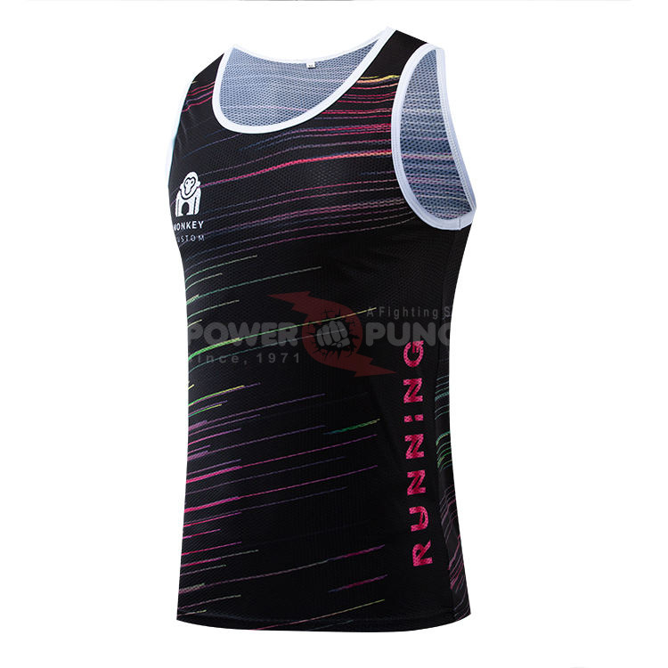 Power Punch High Quality Marathon Singlet Do Your Own Design Men Fitness Custom Sublimated Plai - Angle 3