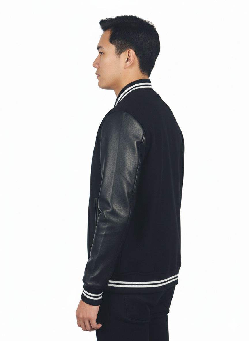 Power Punch Retro Front-Printed & Embroidered Patchwork Baseball Bomber Jacket Angle 2