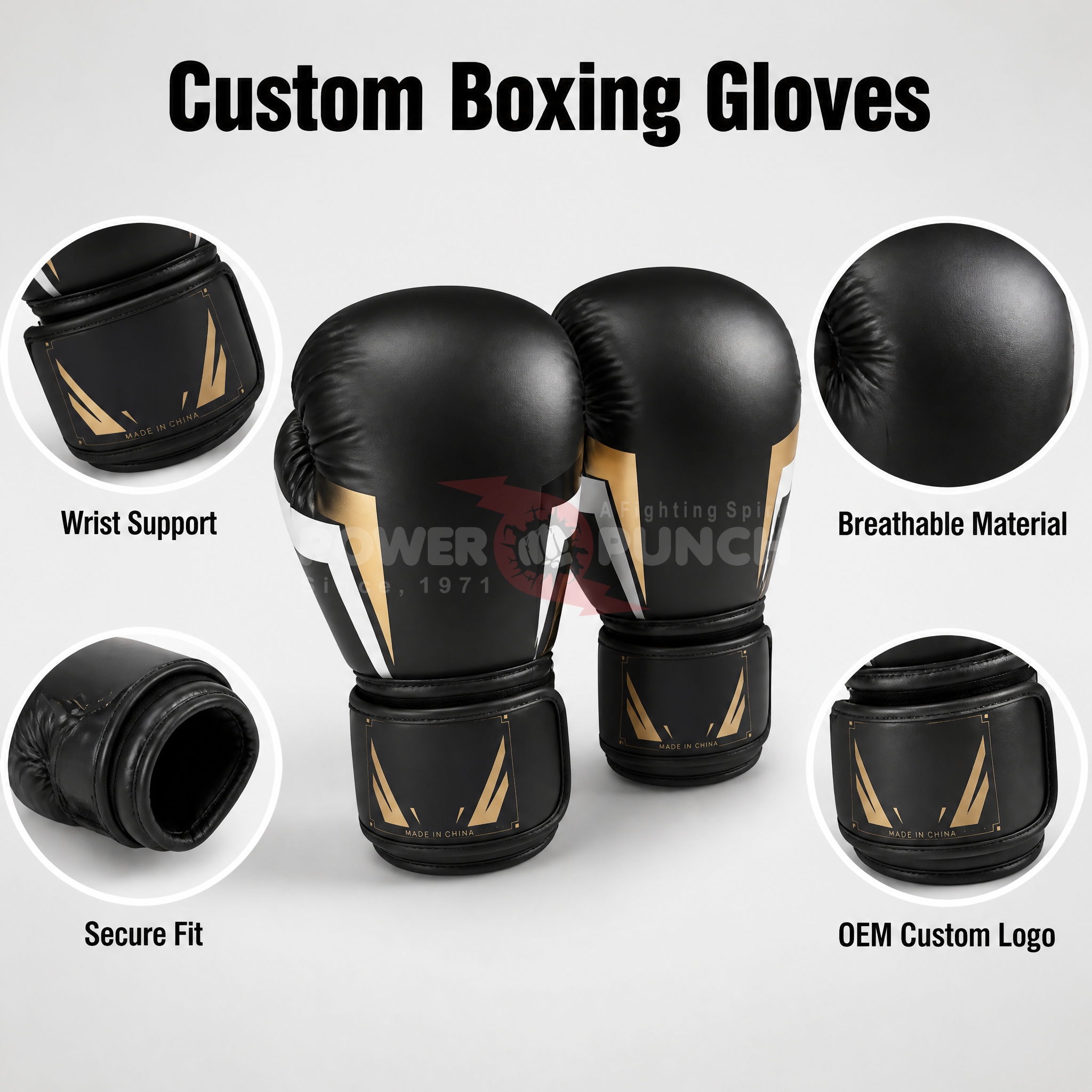Power Punch Customized PU Leather MMA Muay Thai Boxing Gloves Kickboxing Sanda Angle 3