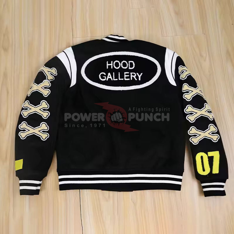 Power Punch OEM Streetwear Varsity Letterman Jacket with Custom Embroidered Patches Angle 4