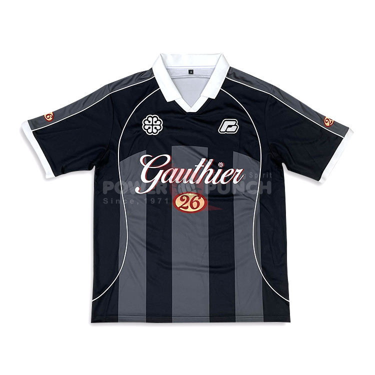 Power Punch Custom Football Shirts Polyester Black Trendy Striped Pattern Sublimation Classic R - Angle 2