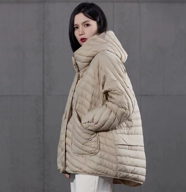 Power Punch 2025 Autumn and Winter Loose Oversized Hooded Large Pocket Down Jacket Angle 2