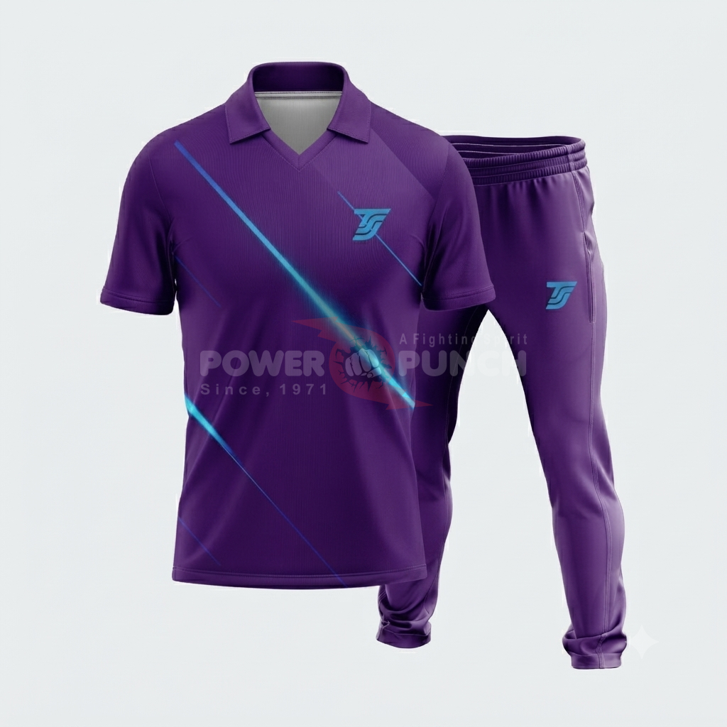 Power Punch Cricket Jersey and Trouser Uniform with Short Sleeve Elastic Waist Customizable Opt - Angle 5