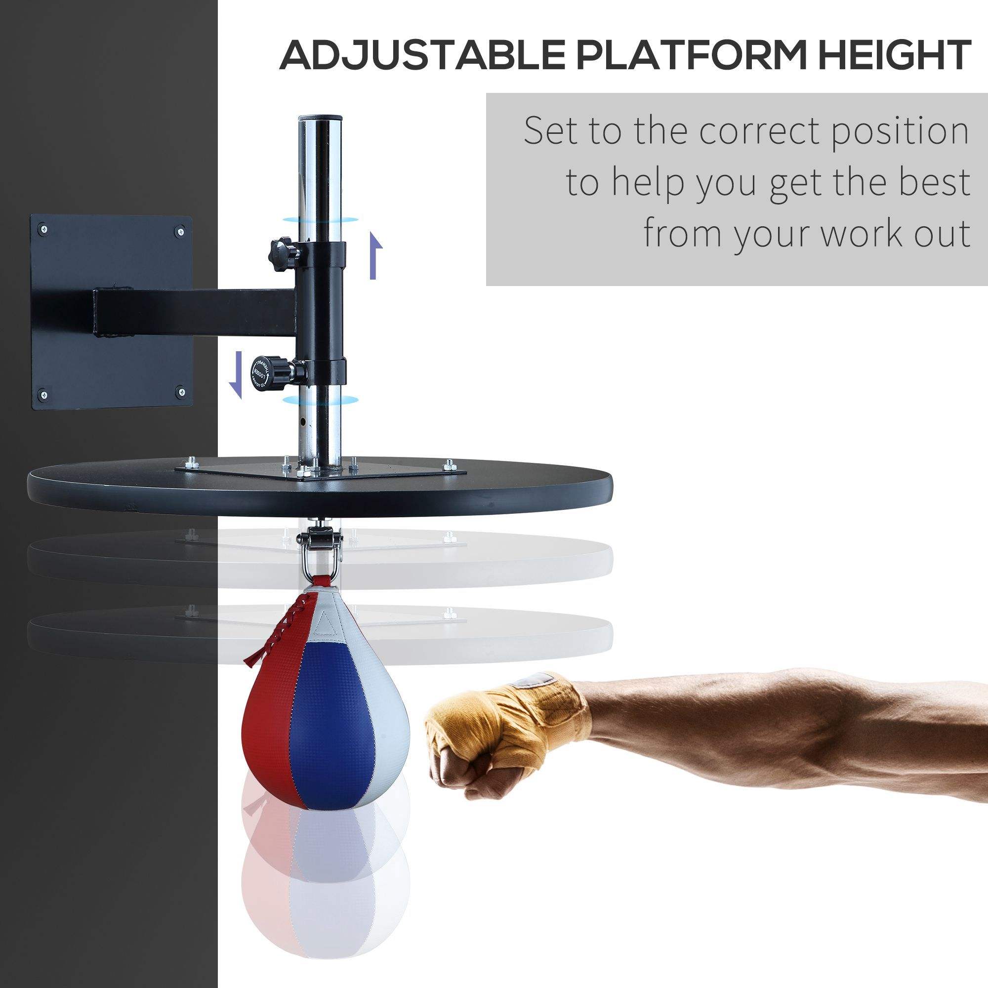 Power Punch Adjustable Wall-Mounted Speed Bag Platform for Boxing &amp; MMA Angle 3