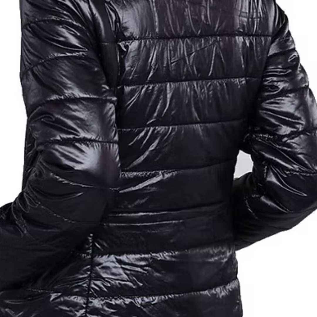 Power Punch Jack and Jill Long Black Packable Jacket Women Lightweight Quilted Puffer Angle 5