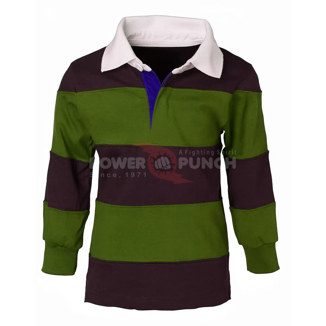 Power Punch Custom OEM Oversized Striped Rugby Shirts Polyester Short V-neck Embroidered Vintag - Angle 3
