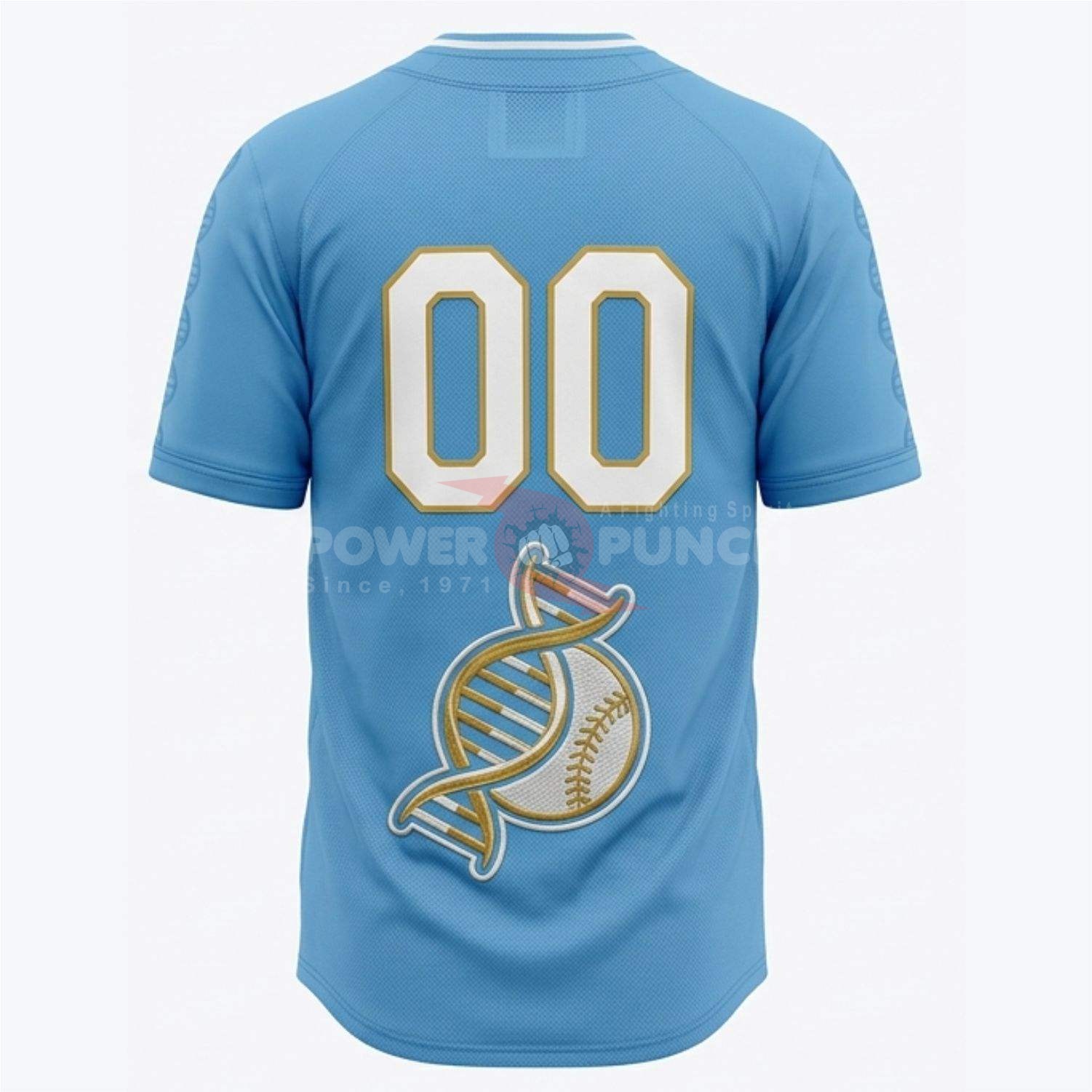 Power Punch Premium Quality With Custom Logo Light Blue Baseball Jersey Mesh Sports Shirt Breat - Angle 2