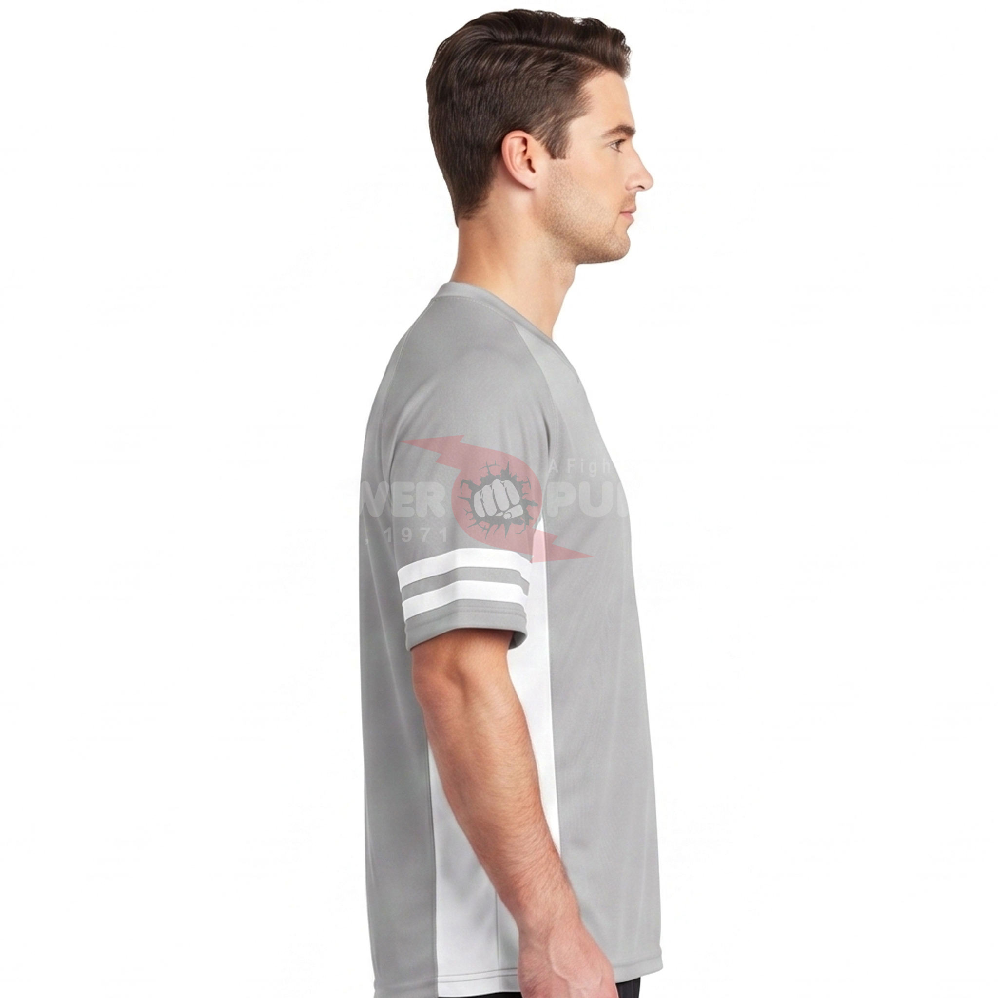 Power Punch Men x27 s Drop Shoulder Printed Breathable Mesh Lacrosse Jersey V-Neck Short Sleeve - Angle 3