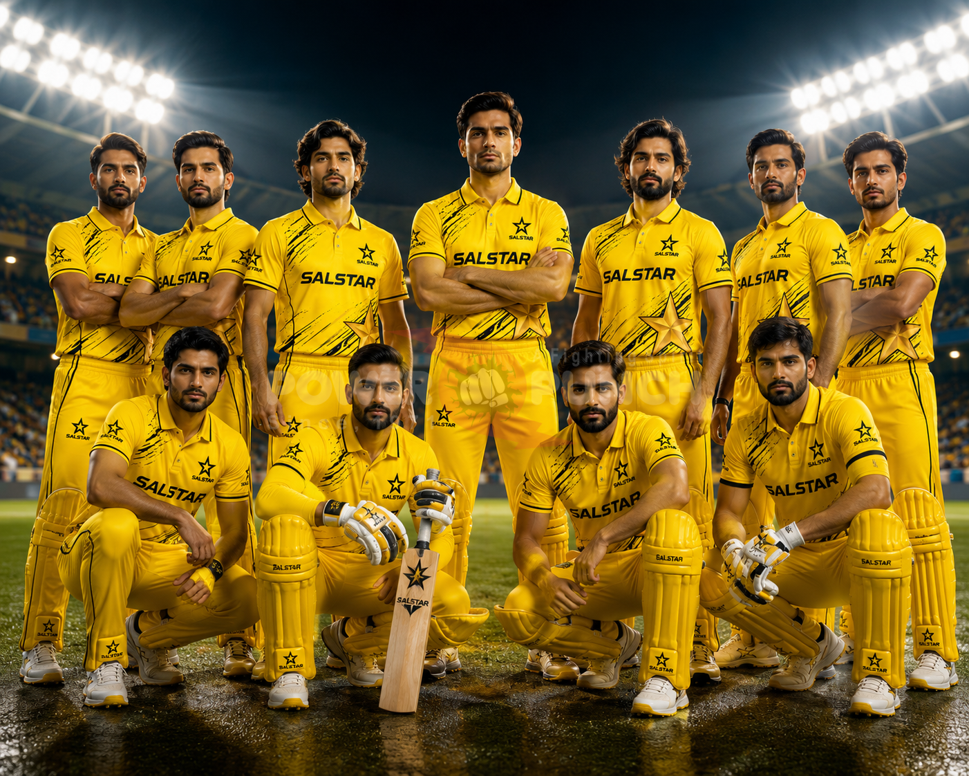Power Punch Cricket Uniform Yellow Stylish and Breathable Fabric for Comfortable Wholesale Cust - Angle 5